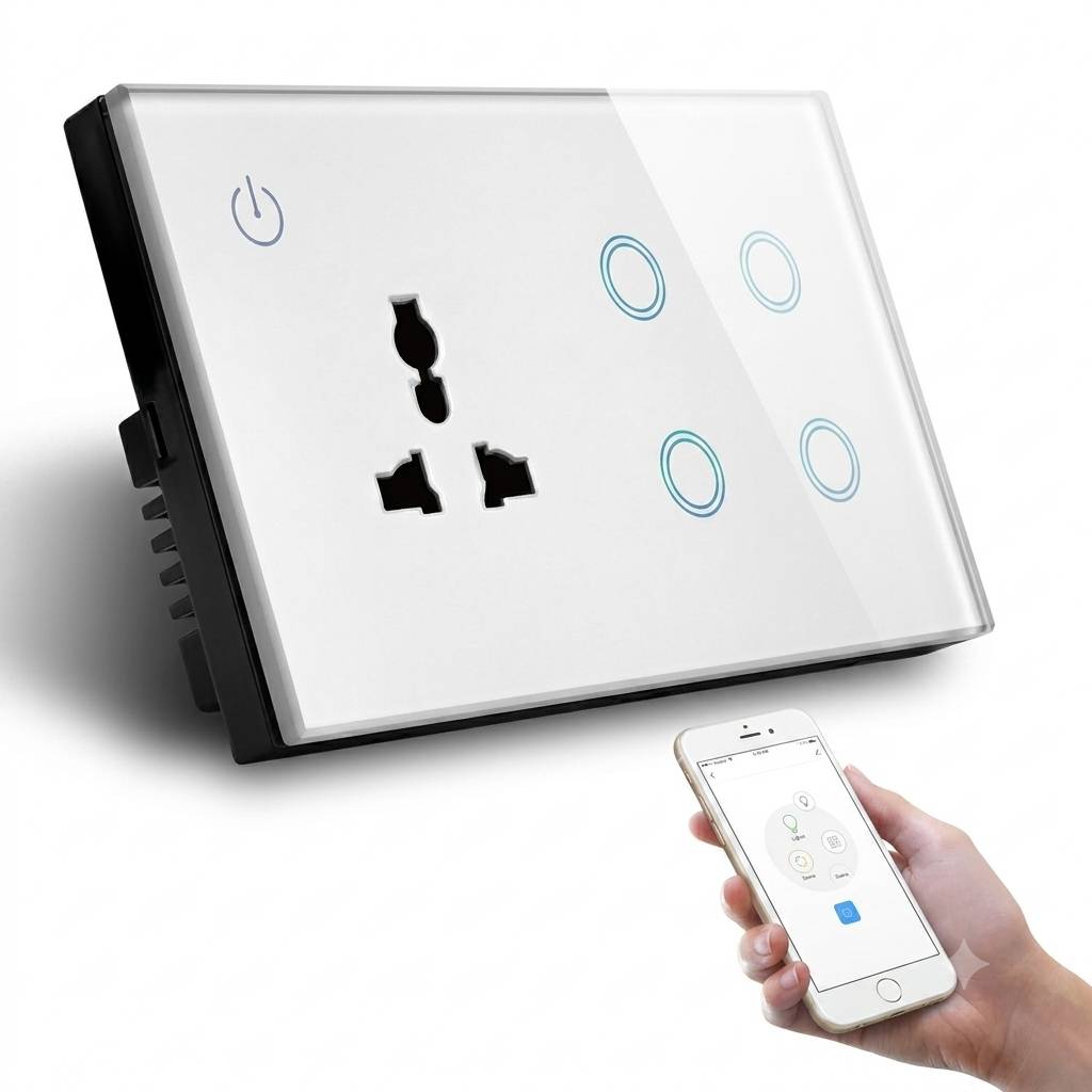 کلید و پریز دیواری هوشمند ۴ خانه (4Gang Smart Switch & Wall Socket) GS-UKWG01W
