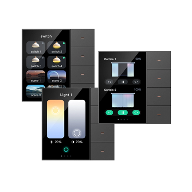 کلید دیواری Zigbee چهار کاناله با پنل صحنه ۲ در ۱ مدل GS-F3 PRO-Grey