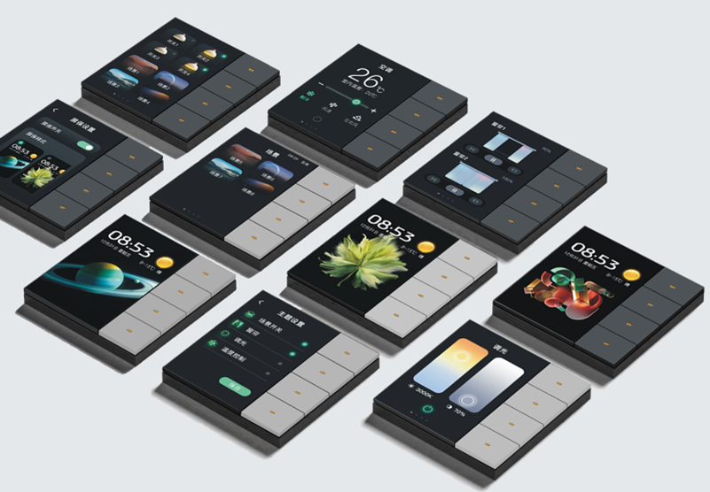 کلید دیواری Zigbee چهار کاناله با پنل صحنه ۲ در ۱ مدل GS-F3 PRO-Grey