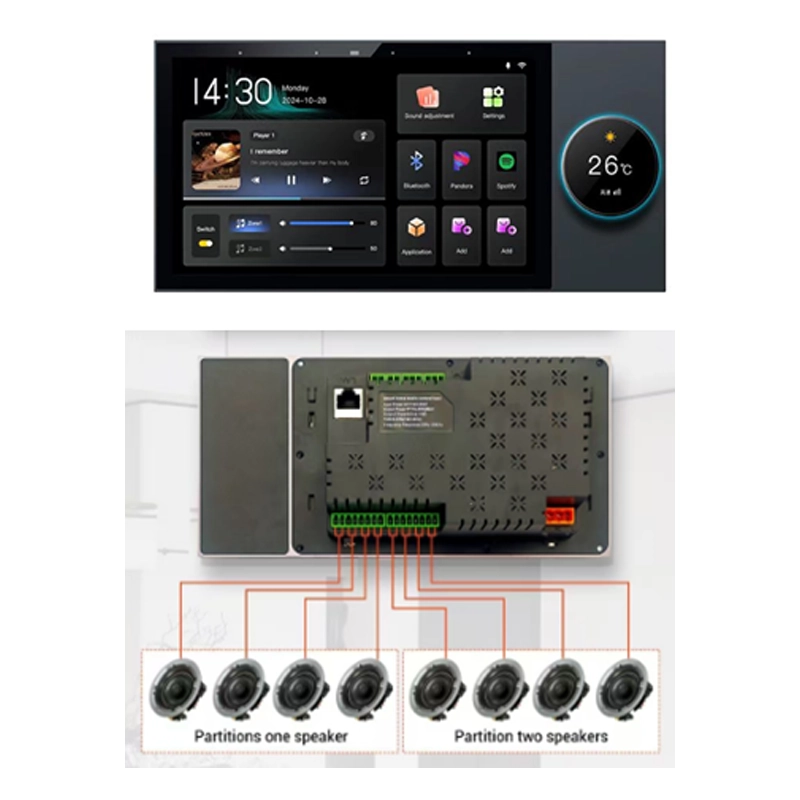 پنل کنترل لمسی ۷ اینچی با دروازه داخلی و قابلیت پخش موسیقی مدل GS-Q7 (8-way wired celing seakers)