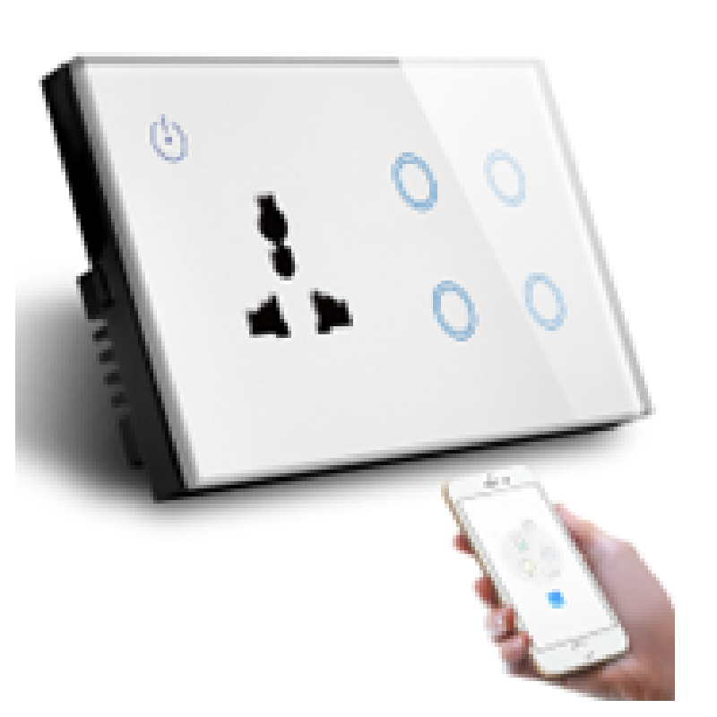 کلید و پریز دیواری هوشمند ۴ خانه (4Gang Smart Switch & Wall Socket) GS-UKWG01W