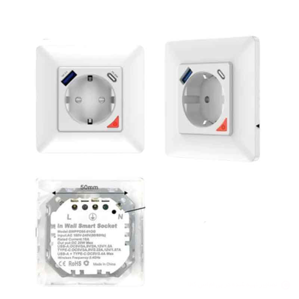 پریز دیواری هوشمند WiFi با پورت Type-C و USB – ۲۰ وات (استاندارد EU) GS-WIFI-Y-EU-1U1C