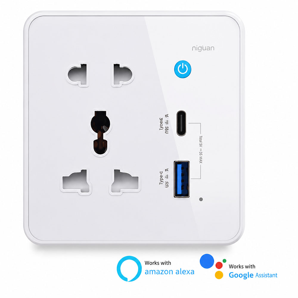 پریز هوشمند یونیورسال ۵ حالته UK03ZIG-TY همراه با  پورت USB و Type-C