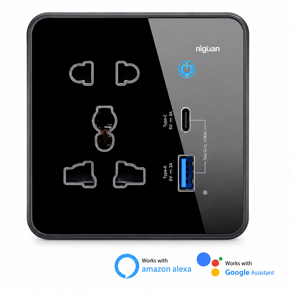 پریز هوشمند یونیورسال ۵ حالته UK03ZIG-TY همراه با  پورت USB و Type-C